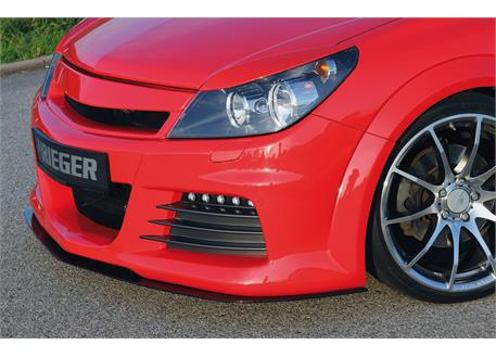 Rieger front bumper for Opel Astra H GTC, Twin-Top 3-dr., 5-dr., Caravan,  Hatchback, Convertible, ABS, with big recess for headlight washing system,  with recess for daylight driving lights